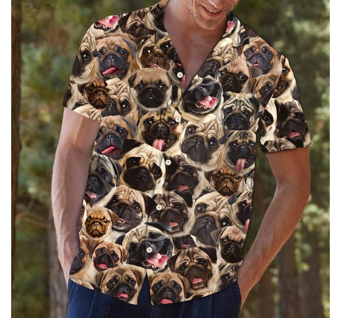 Personalized Pug Dog Hawaiian Shirt, Button Up Aloha Shirt For Men, Women