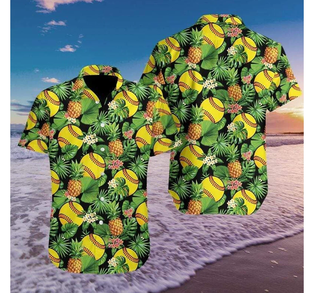 Personalized Softball Pineapple Hawaiian Shirt, Button Up Aloha Shirt For Men, Women