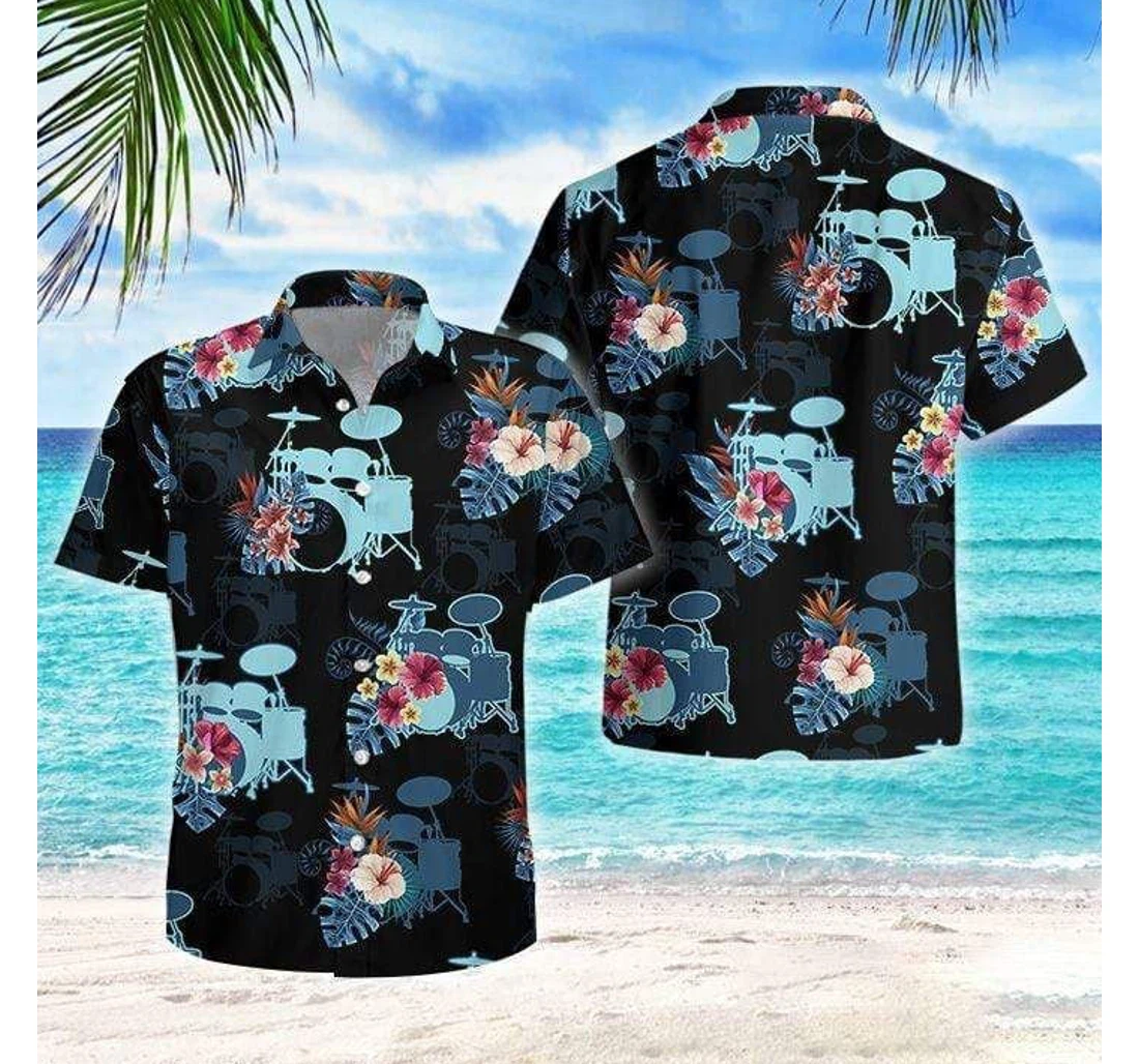 Personalized Drum Flowers Hawaiian Shirt, Button Up Aloha Shirt For Men, Women