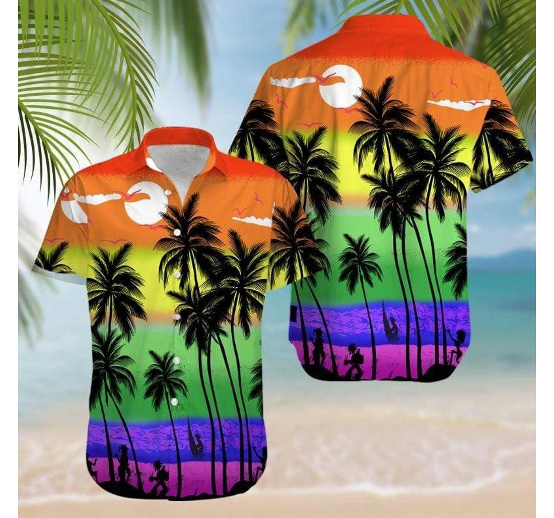 Personalized Lgbt Palm Tree Hawaiian Shirt, Button Up Aloha Shirt For Men, Women