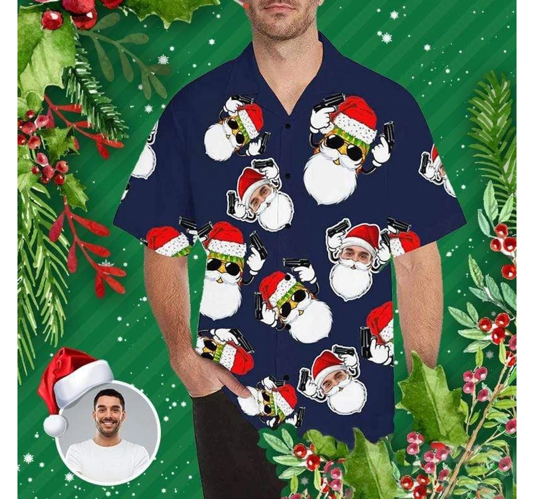Funny Custom Face Santa Claus Hawaiian Shirt, Button Up Aloha Shirt For Men, Women