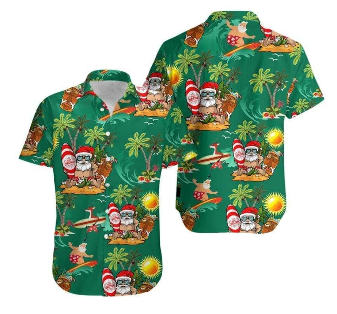 Personalized Santa On Green Hawaiian Shirt, Button Up Aloha Shirt For Men, Women