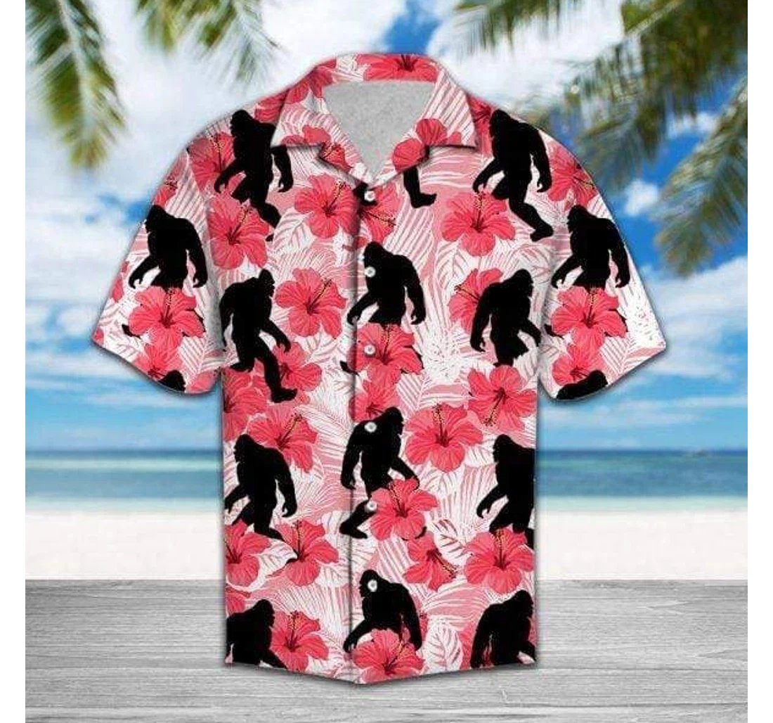 Personalized Bigfoot With Hibiscus Hawaiian Shirt, Button Up Aloha Shirt For Men, Women