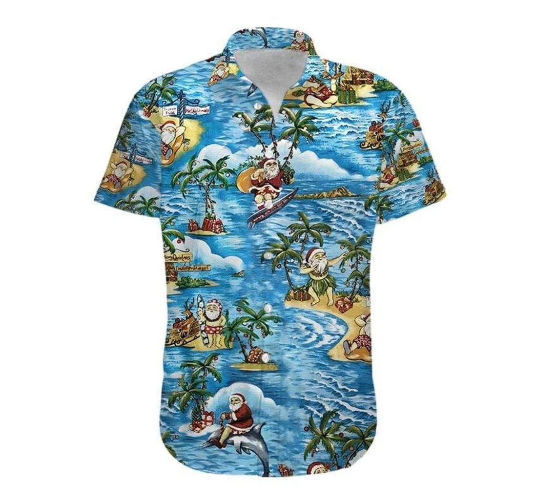 Personalized Funny Relaxing Santa Claus At The Hawaiian Shirt, Button Up Aloha Shirt For Men, Women