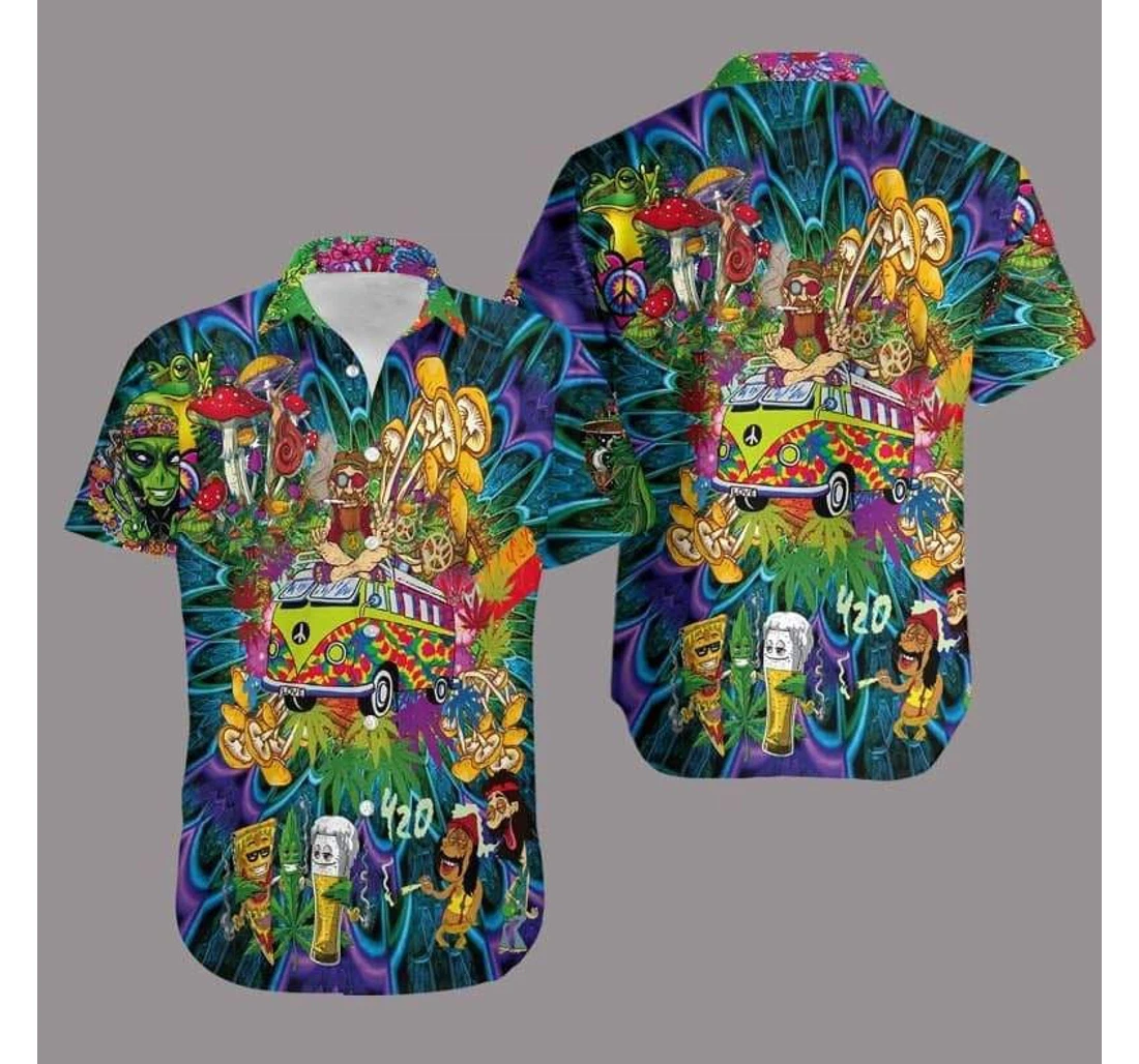 Personalized Colorful Hippie Weed Green Purple Hawaiian Shirt, Button Up Aloha Shirt For Men, Women