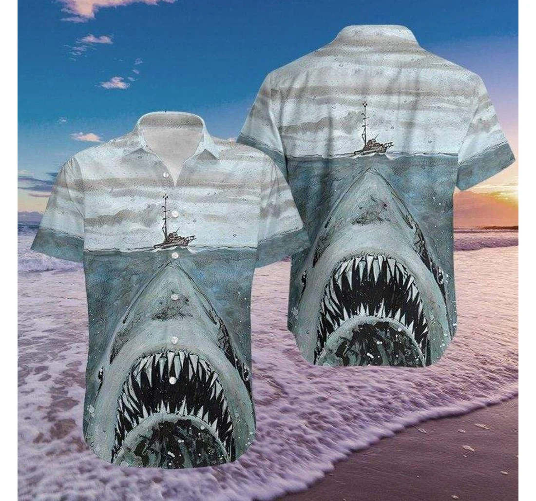 Personalized Ocean Shark Jaws Hawaiian Shirt, Button Up Aloha Shirt For Men, Women