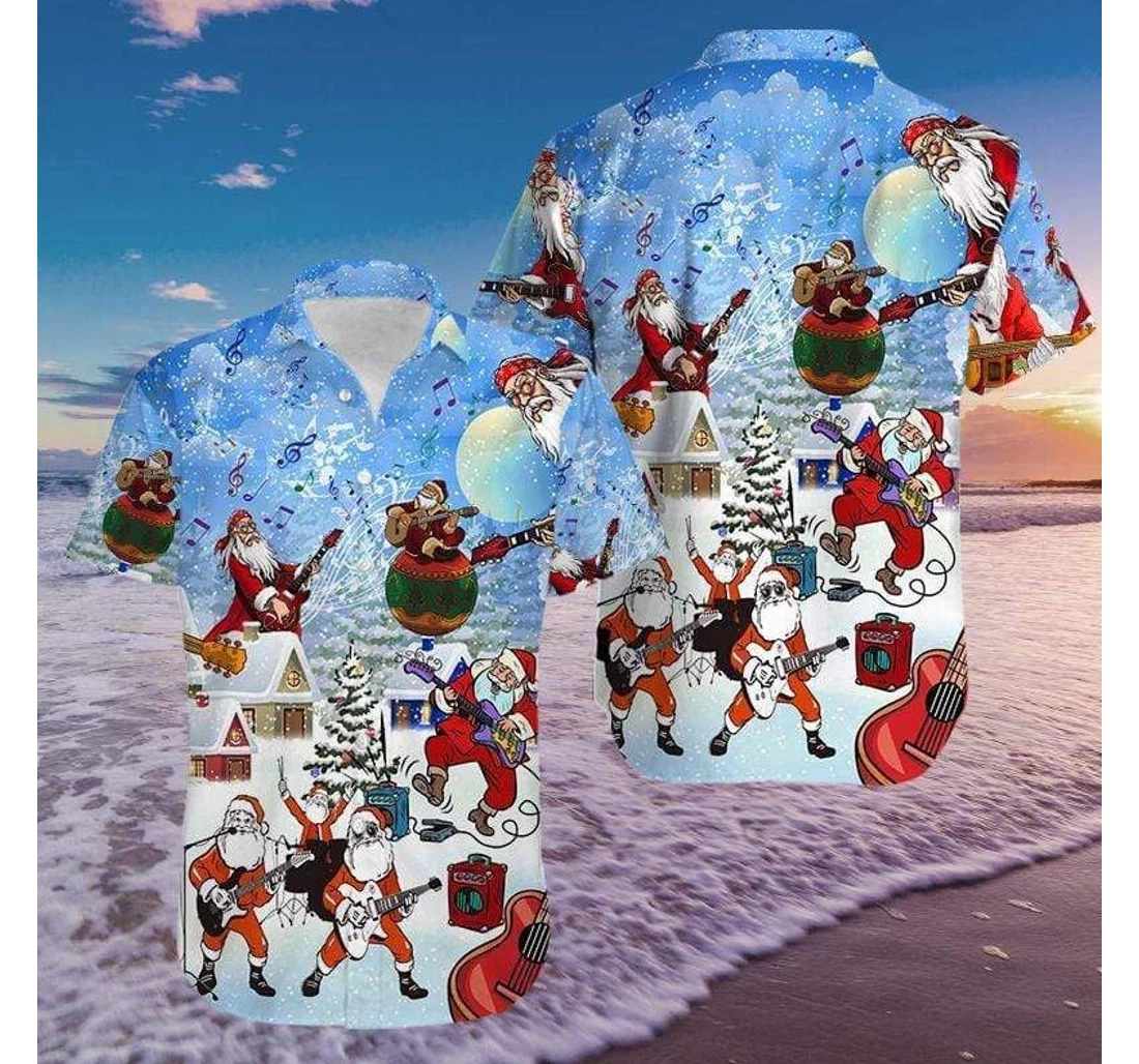 Personalized Santa Claus Love Guitar Hawaiian Shirt, Button Up Aloha Shirt For Men, Women