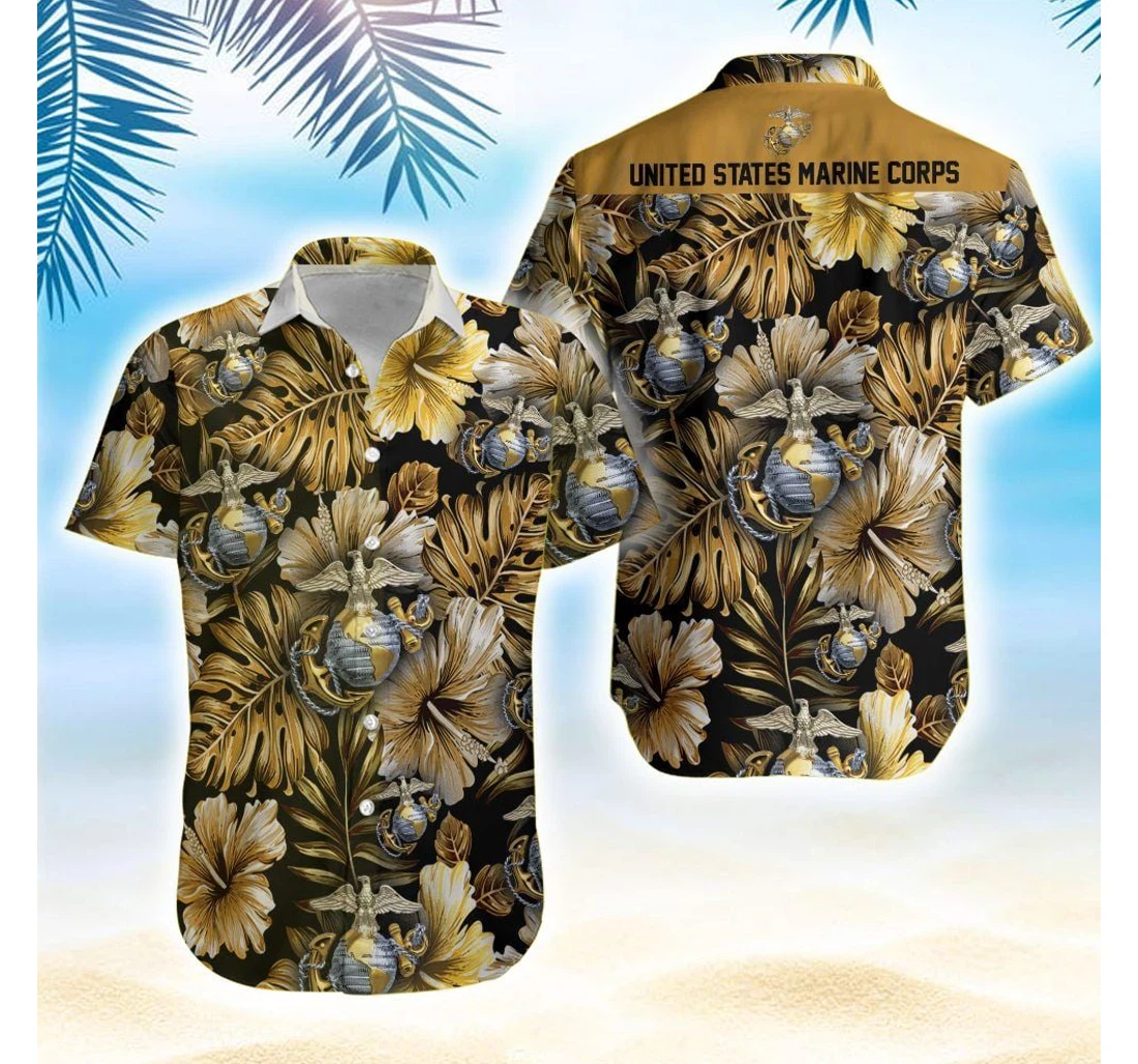 Personalized Us Marine Corps Pan Hawaiian Shirt, Button Up Aloha Shirt For Men, Women