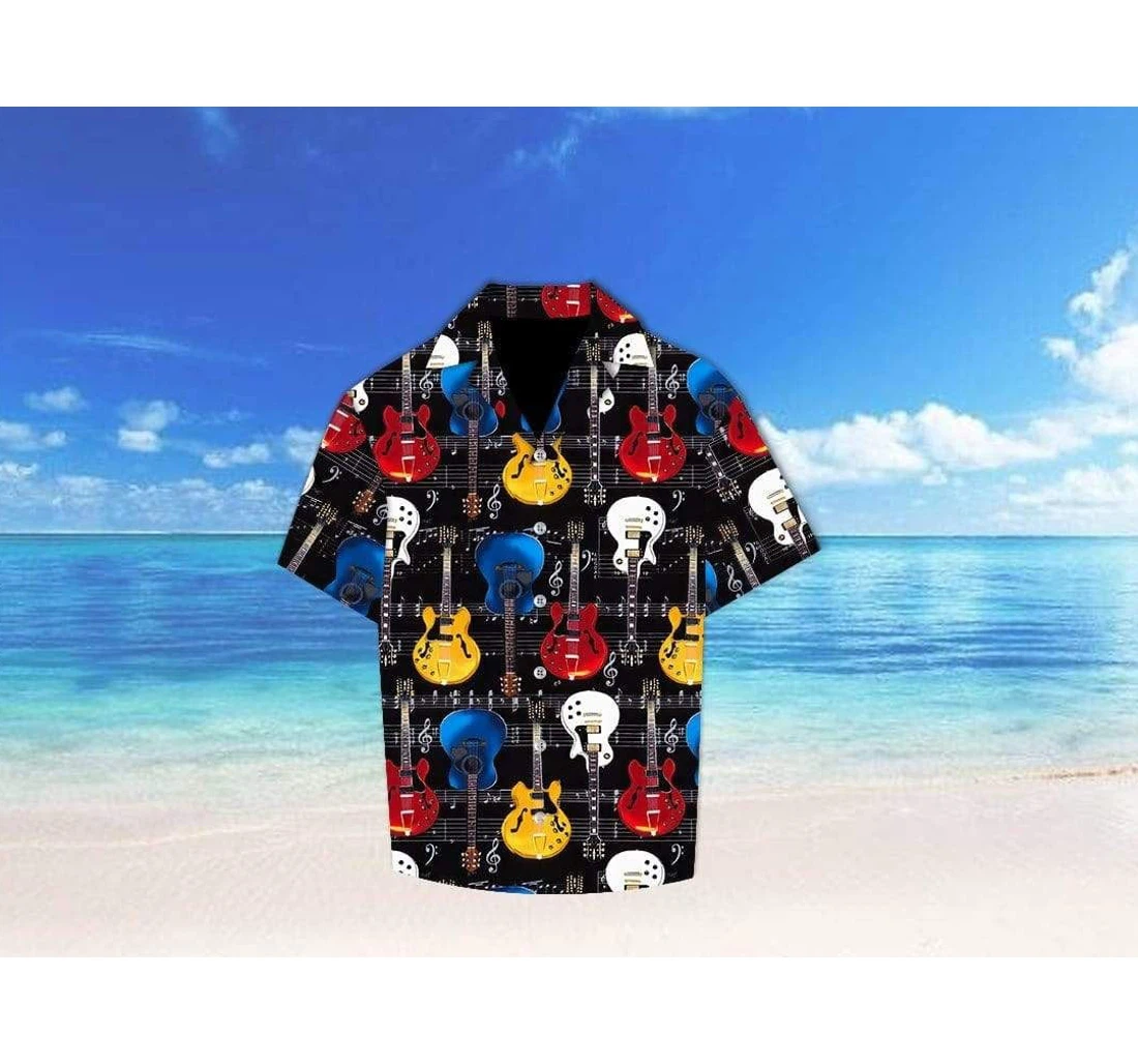 Personalized Guitar Colorful Hawaiian Shirt, Button Up Aloha Shirt For Men, Women