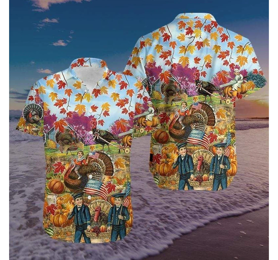 Personalized Turkey Give Thanks Thanksgiving Hawaiian Shirt, Button Up Aloha Shirt For Men, Women