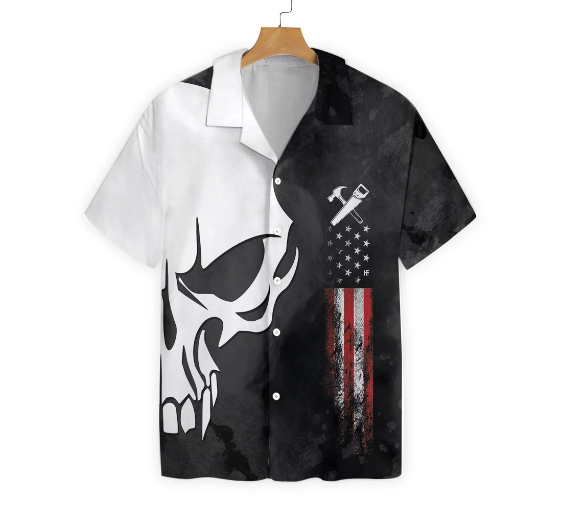 Personalized Carpenter Proud Skull Hawaiian Shirt, Button Up Aloha Shirt For Men, Women
