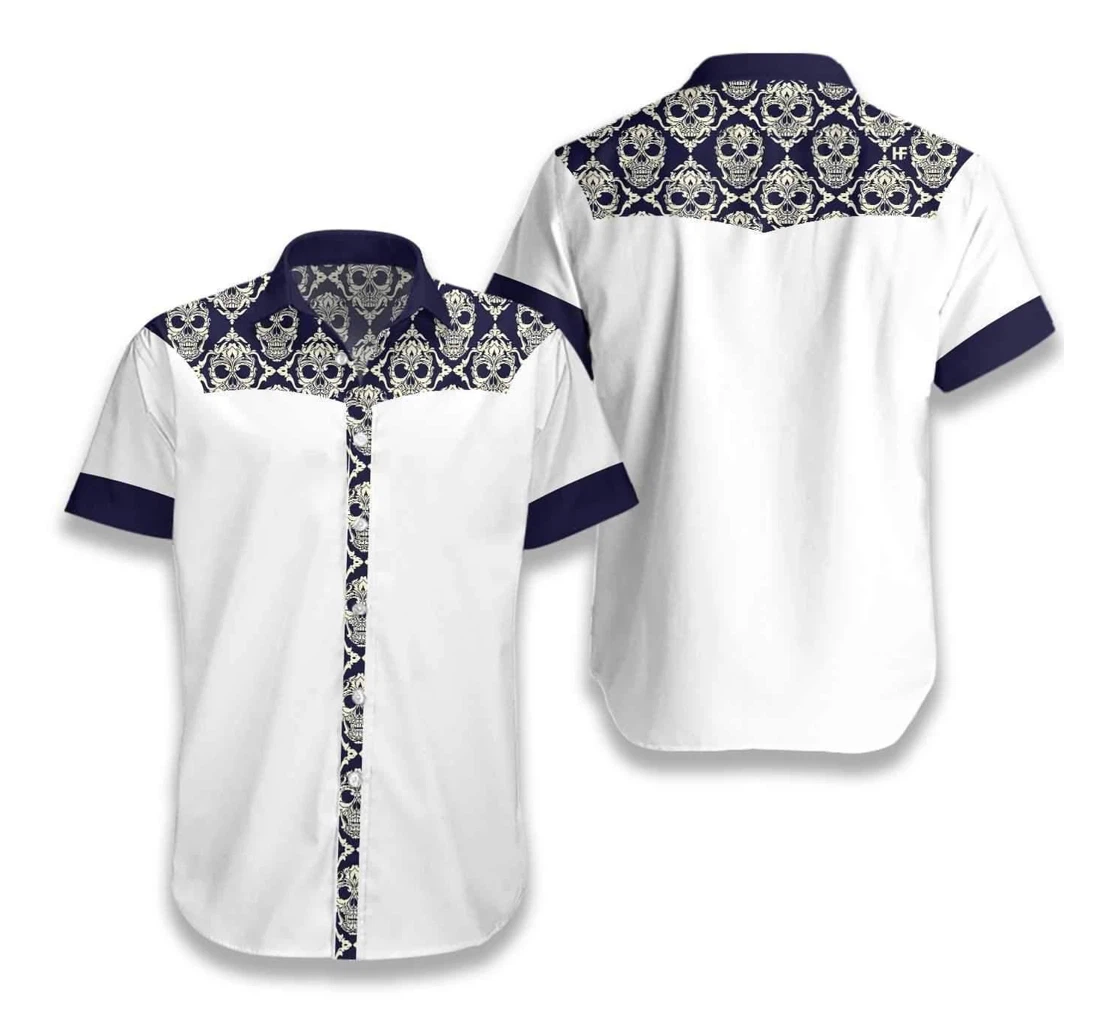 Personalized Ornamental Skull Seamless Pattern Hawaiian Shirt, Button Up Aloha Shirt For Men, Women