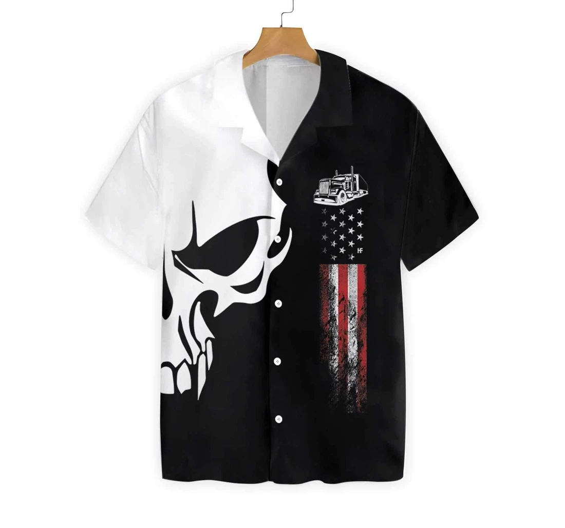 Personalized Trucker Proud Skull Hawaiian Shirt, Button Up Aloha Shirt For Men, Women