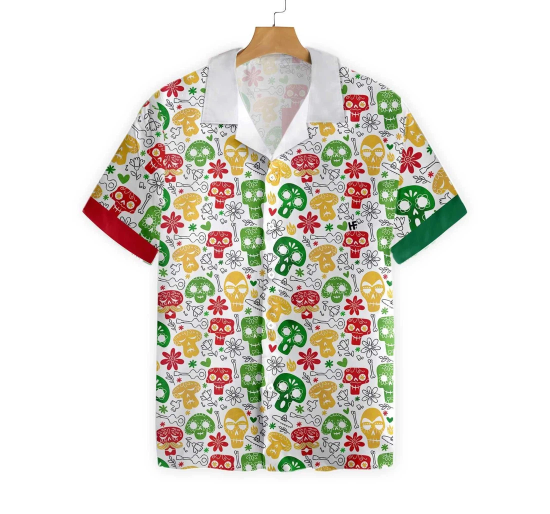 Personalized Funny Mexican Skull Hawaiian Shirt, Button Up Aloha Shirt For Men, Women