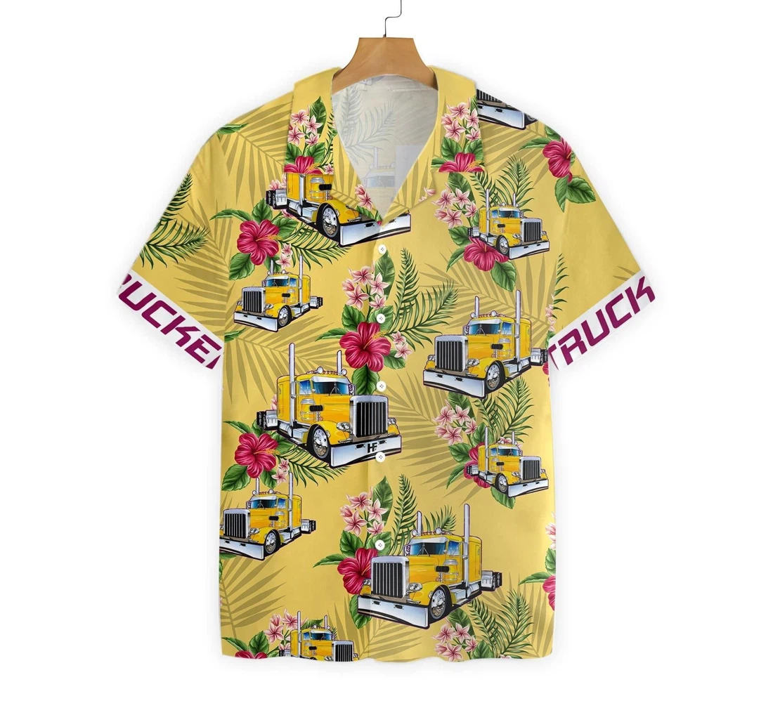 Personalized Trucker Hawaiian Shirt, Button Up Aloha Shirt For Men, Women