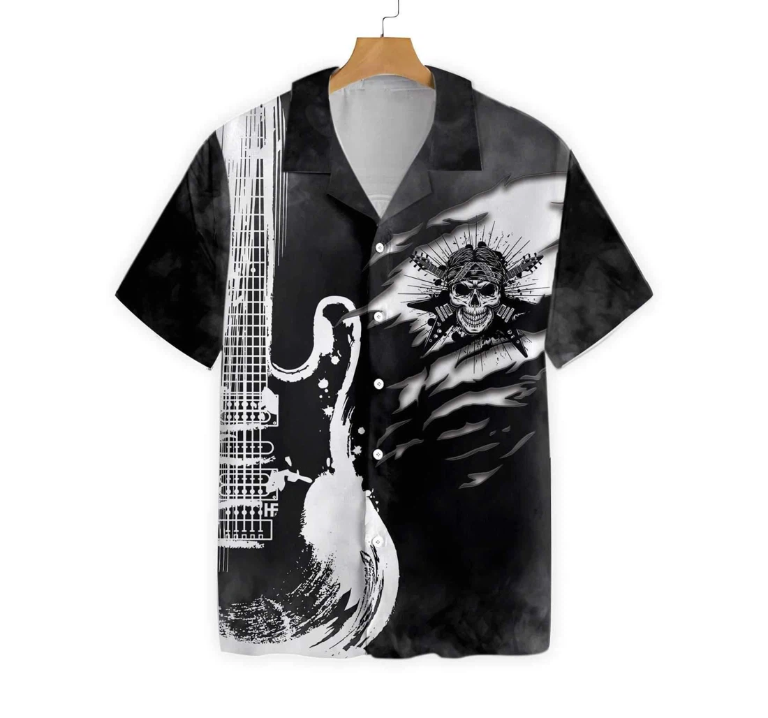 Personalized Live Free Or Die Guitar On Smoke Hawaiian Shirt, Button Up Aloha Shirt For Men, Women