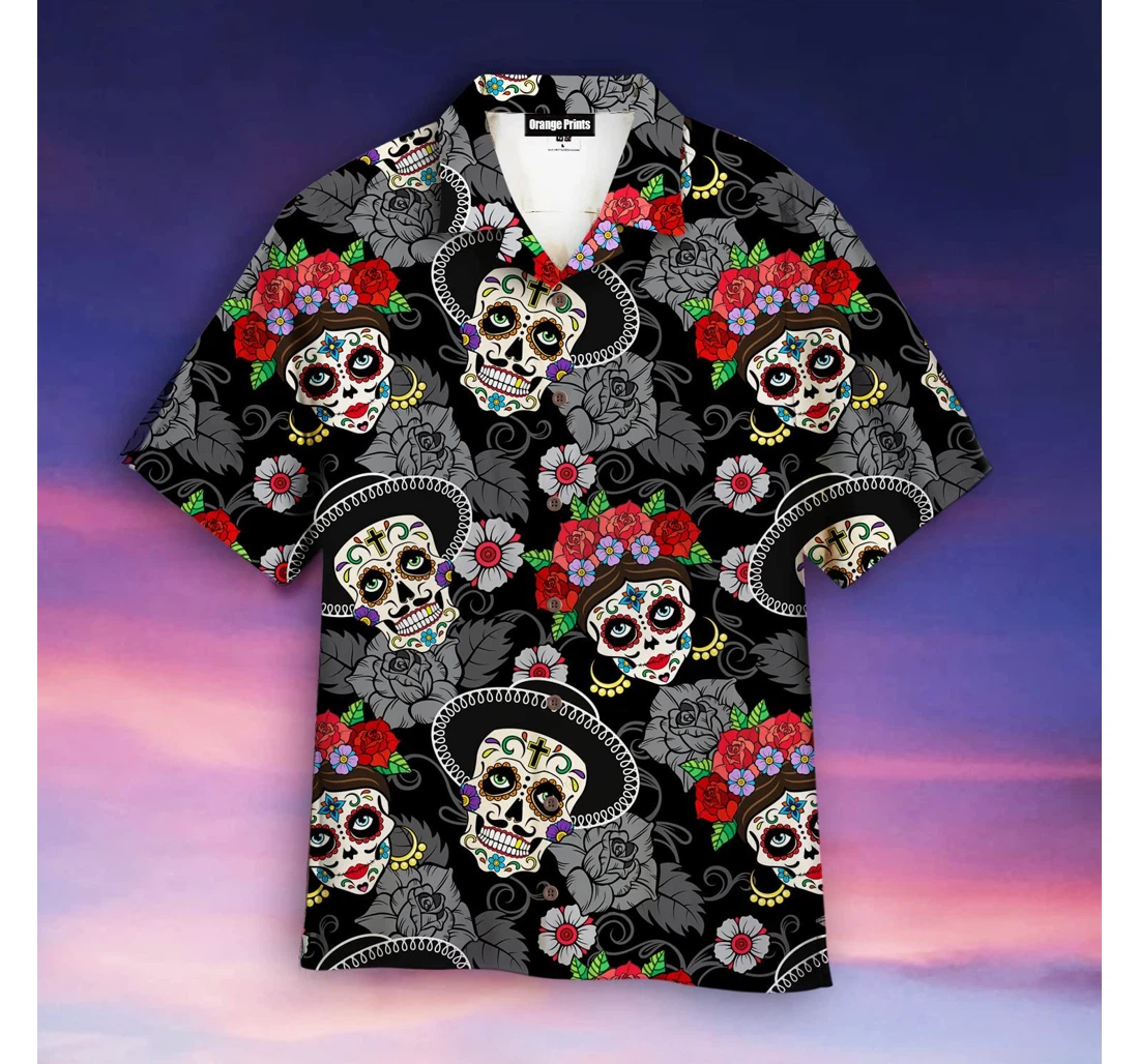 Personalized Mexican Skull Day Of The Dead Hawaiian Shirt, Button Up Aloha Shirt For Men, Women
