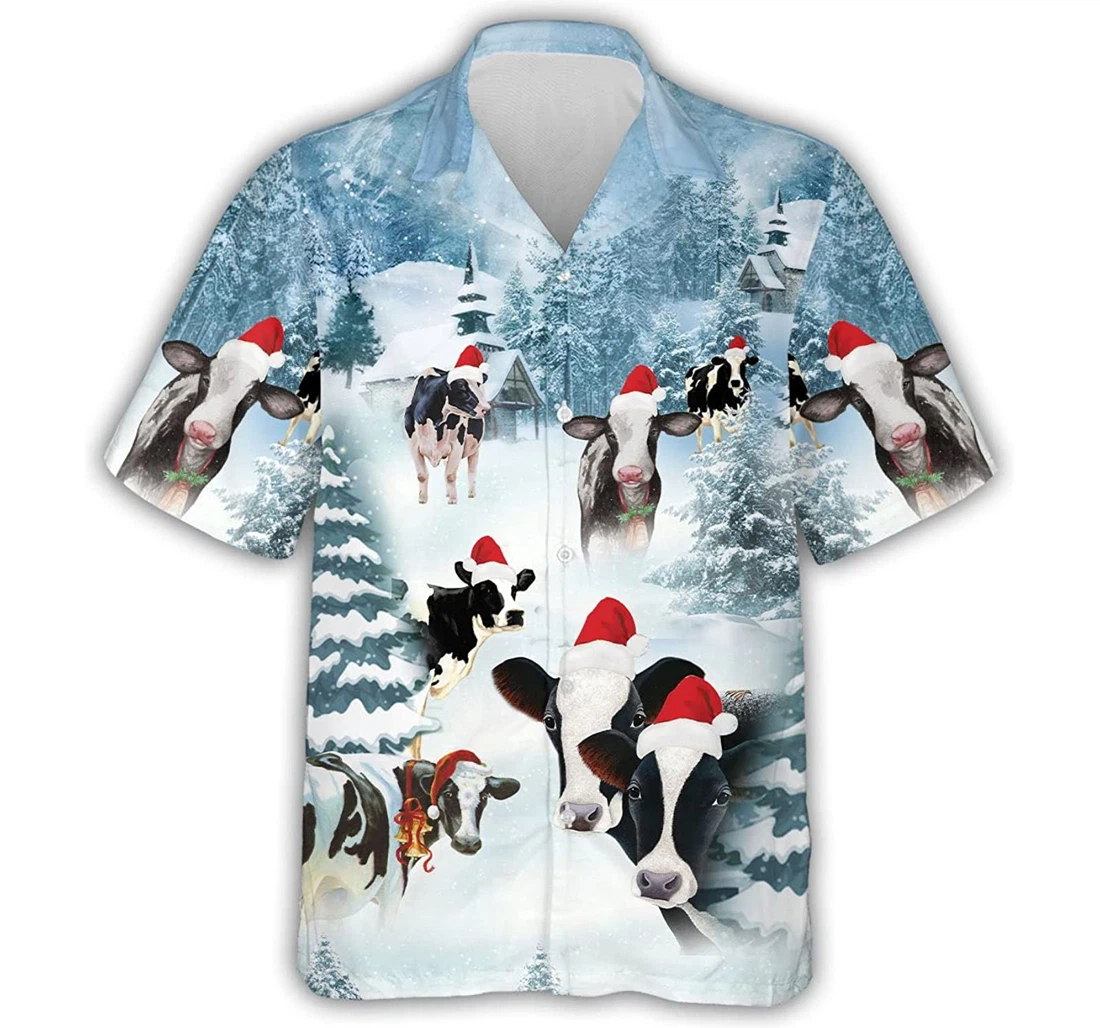 Personalized Christmas Cattle Cattle Cow Lover Gifts Hawaiian Shirt, Button Up Aloha Shirt For Men, Women