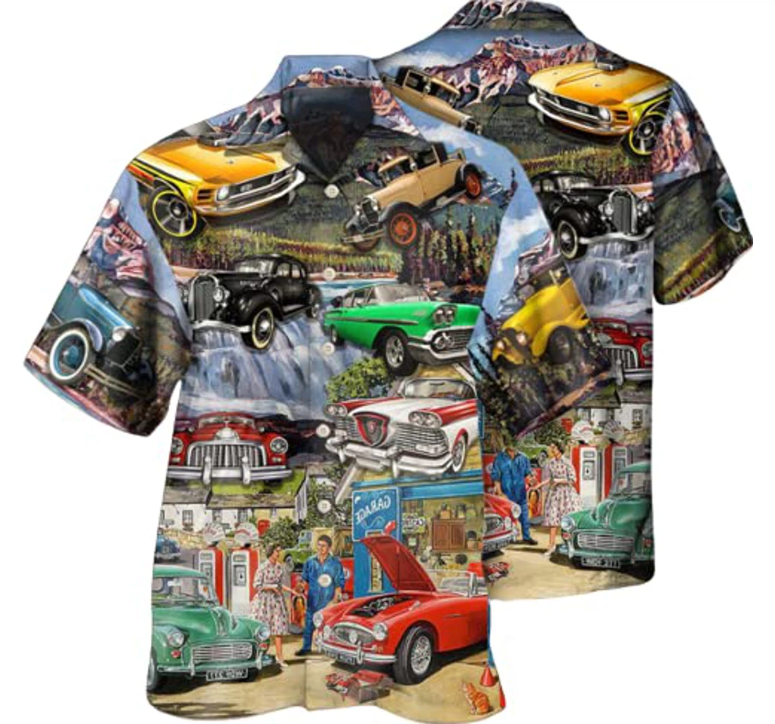 Personalized Classic Car Life Style Us Nice Gift Father Best Price Multicolor Hawaiian Shirt, Button Up Aloha Shirt For Men, Women