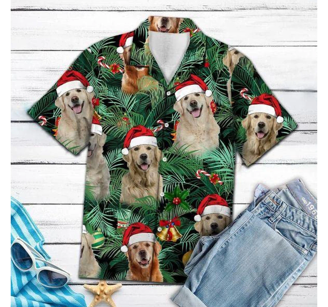 Personalized Golden Retriever Christmas Hawaiian Shirt, Button Up Aloha Shirt For Men, Women
