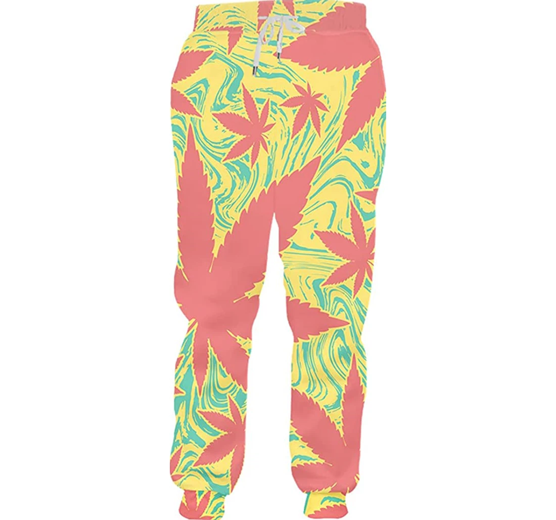 Personalized Weed Loose Cool Colorful Maple Leaf Sweatpants, Joggers Pants With Drawstring For Men, Women