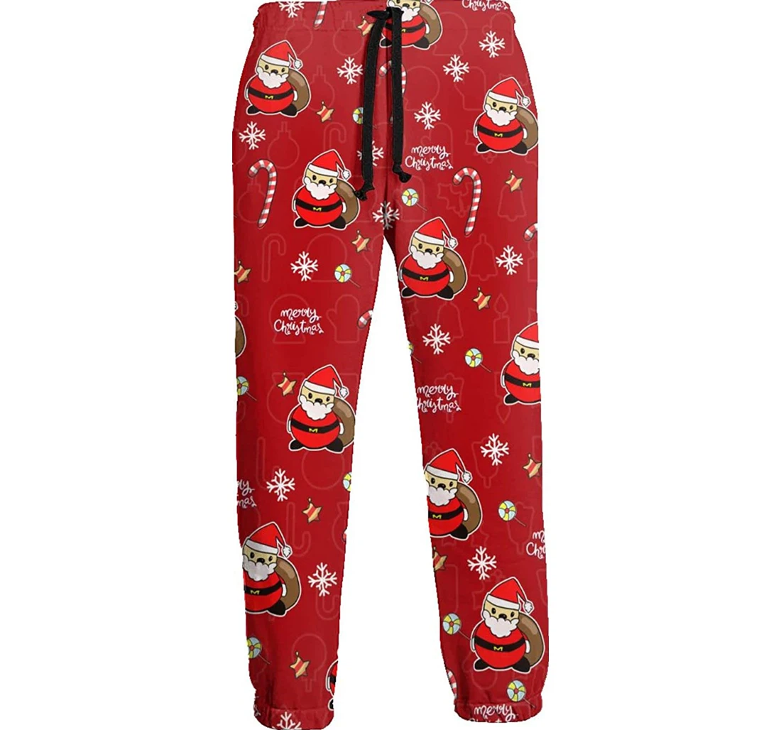 Personalized Red Santa Claus Casual Pocket For Sweatpants, Joggers Pants With Drawstring For Men, Women