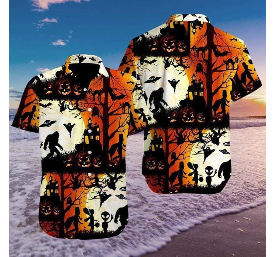 Personalized Ew People Bigfoot Ufo Halloween Hawaiian Shirt, Button Up Aloha Shirt For Men, Women