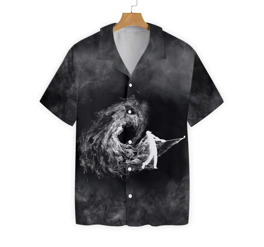 Personalized Golfer On Smoke Background Hawaiian Shirt, Button Up Aloha Shirt For Men, Women