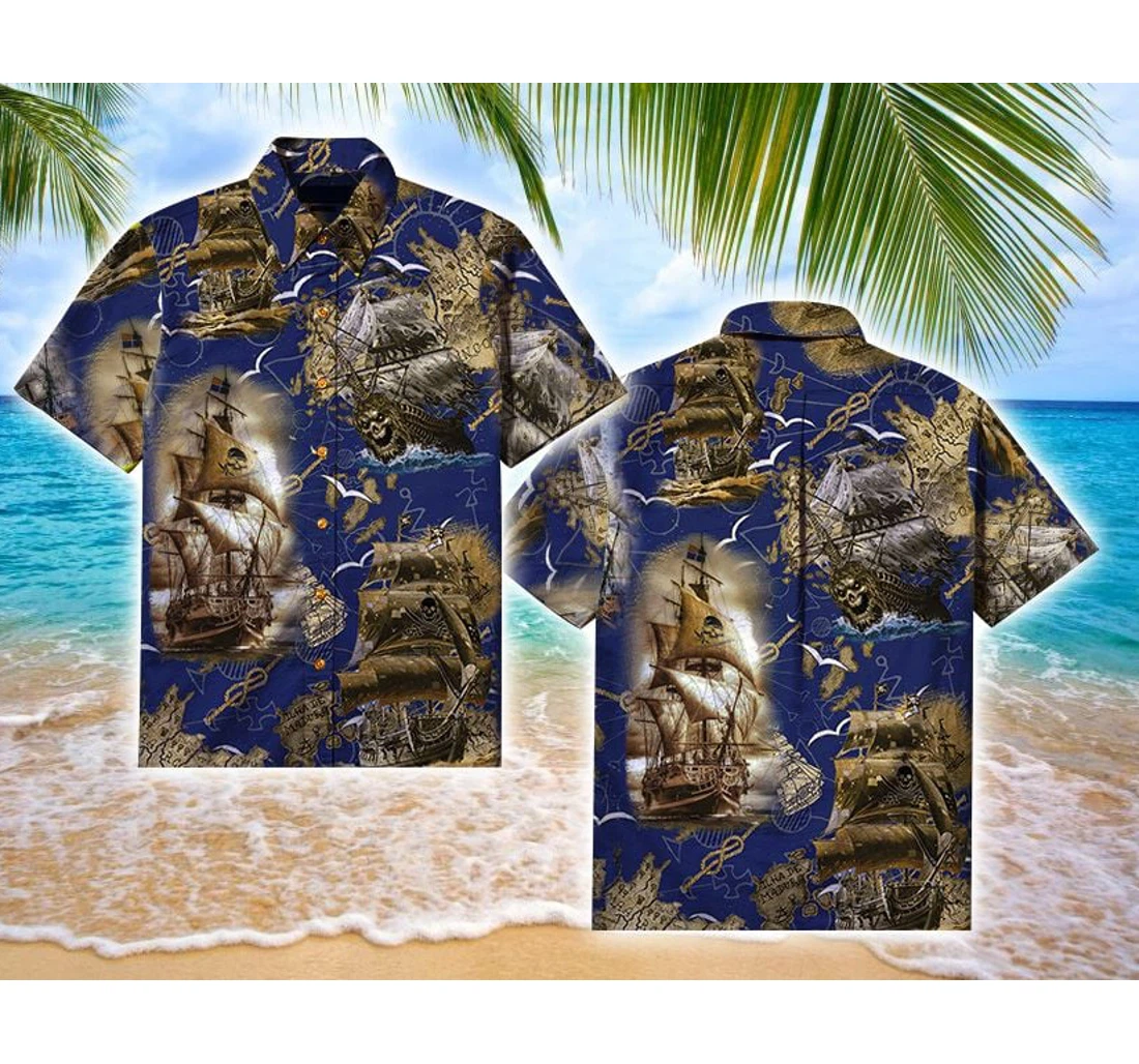 Personalized Amazing Pirate Ship Halloween Hawaiian Shirt, Button Up Aloha Shirt For Men, Women
