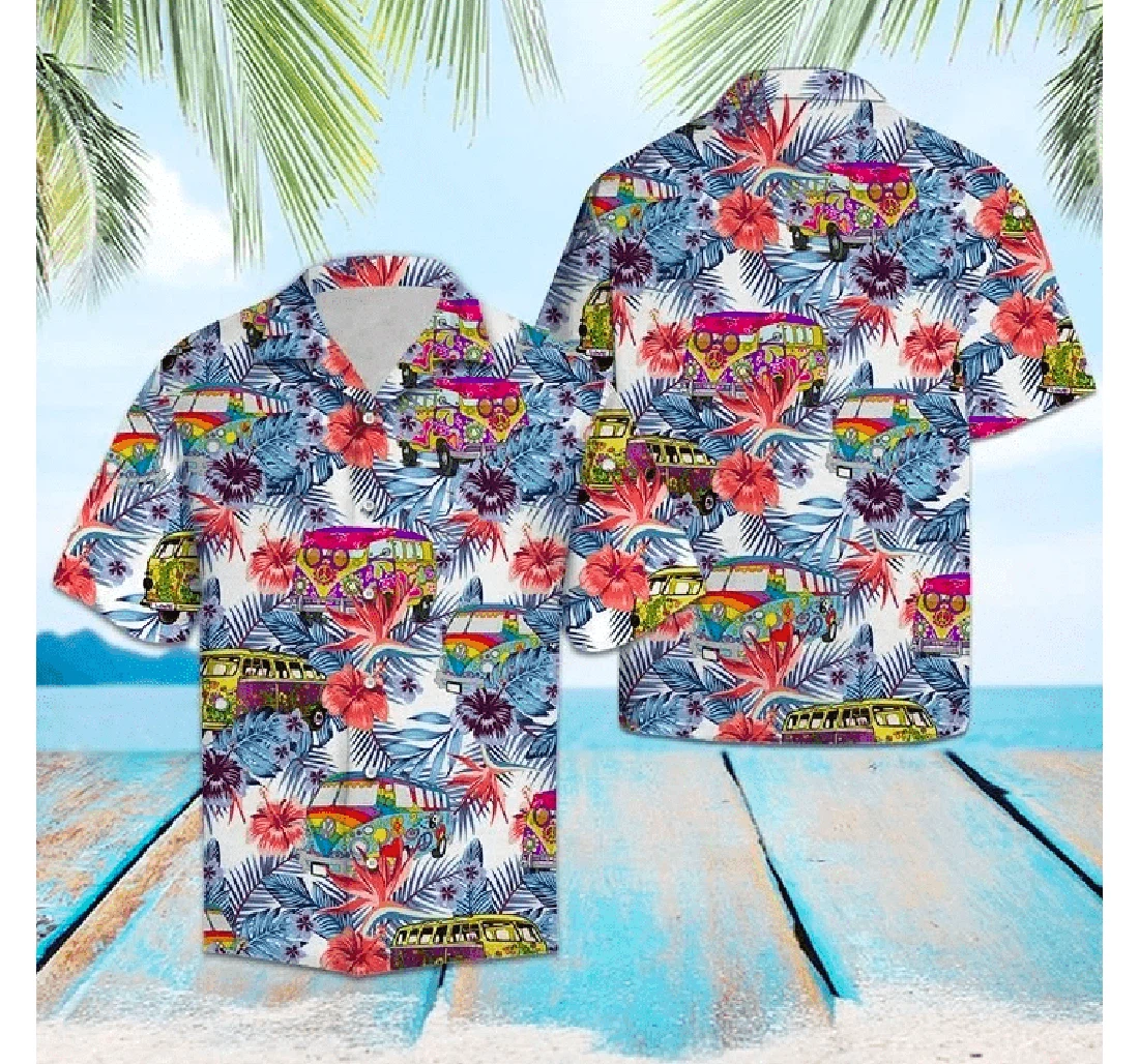 Personalized Hippie Car Hawaiian Shirt, Button Up Aloha Shirt For Men, Women