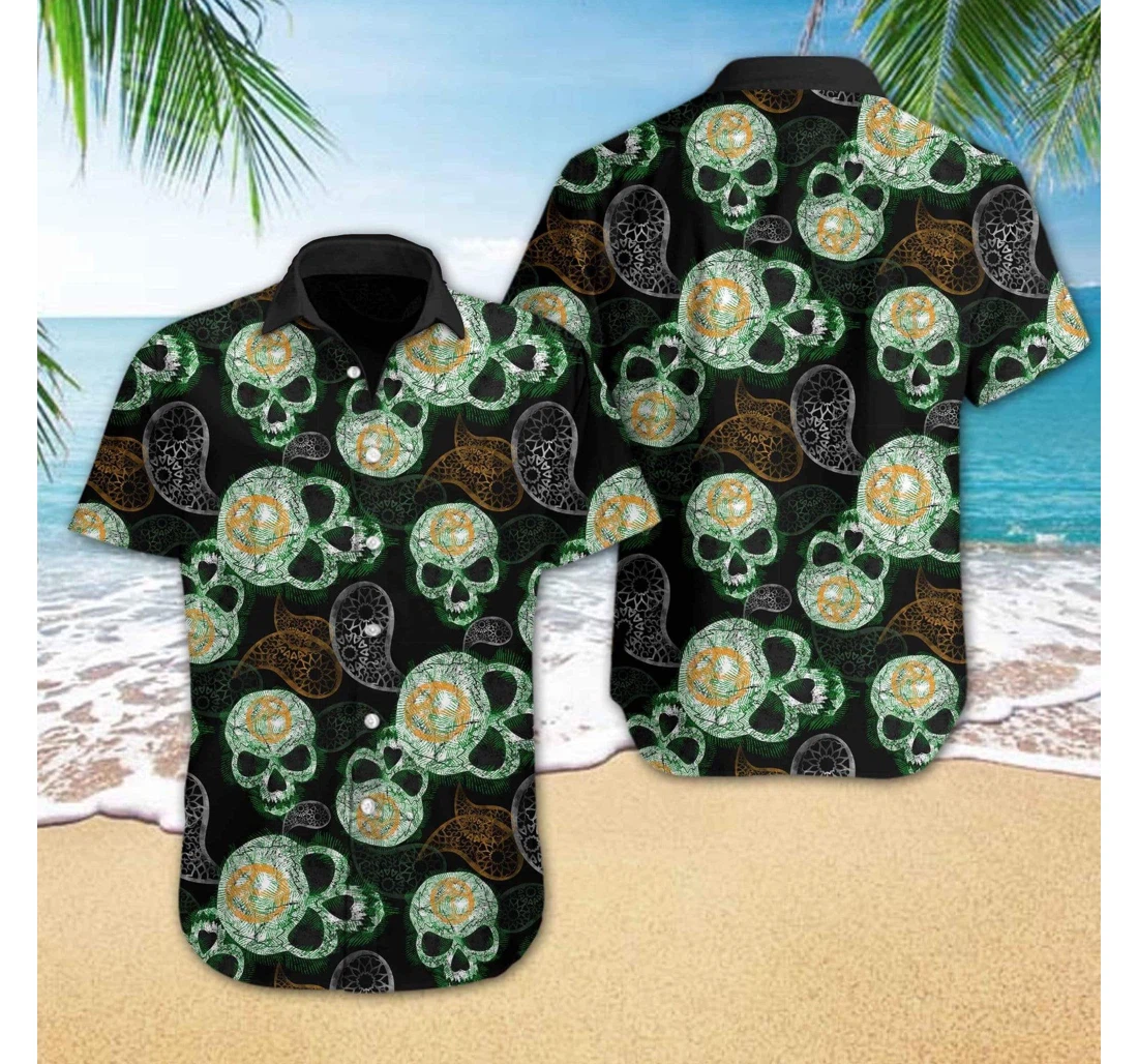 Personalized Skull Paisley Hawaiian Shirt, Button Up Aloha Shirt For Men, Women