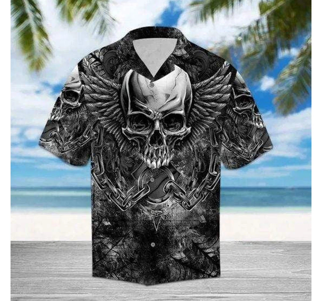 Personalized Black Skull Wings Hawaiian Shirt, Button Up Aloha Shirt For Men, Women