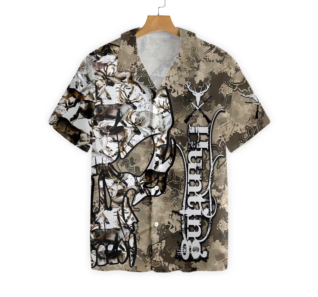 Personalized Hunting Camo And Skull Hawaiian Shirt, Button Up Aloha Shirt For Men, Women