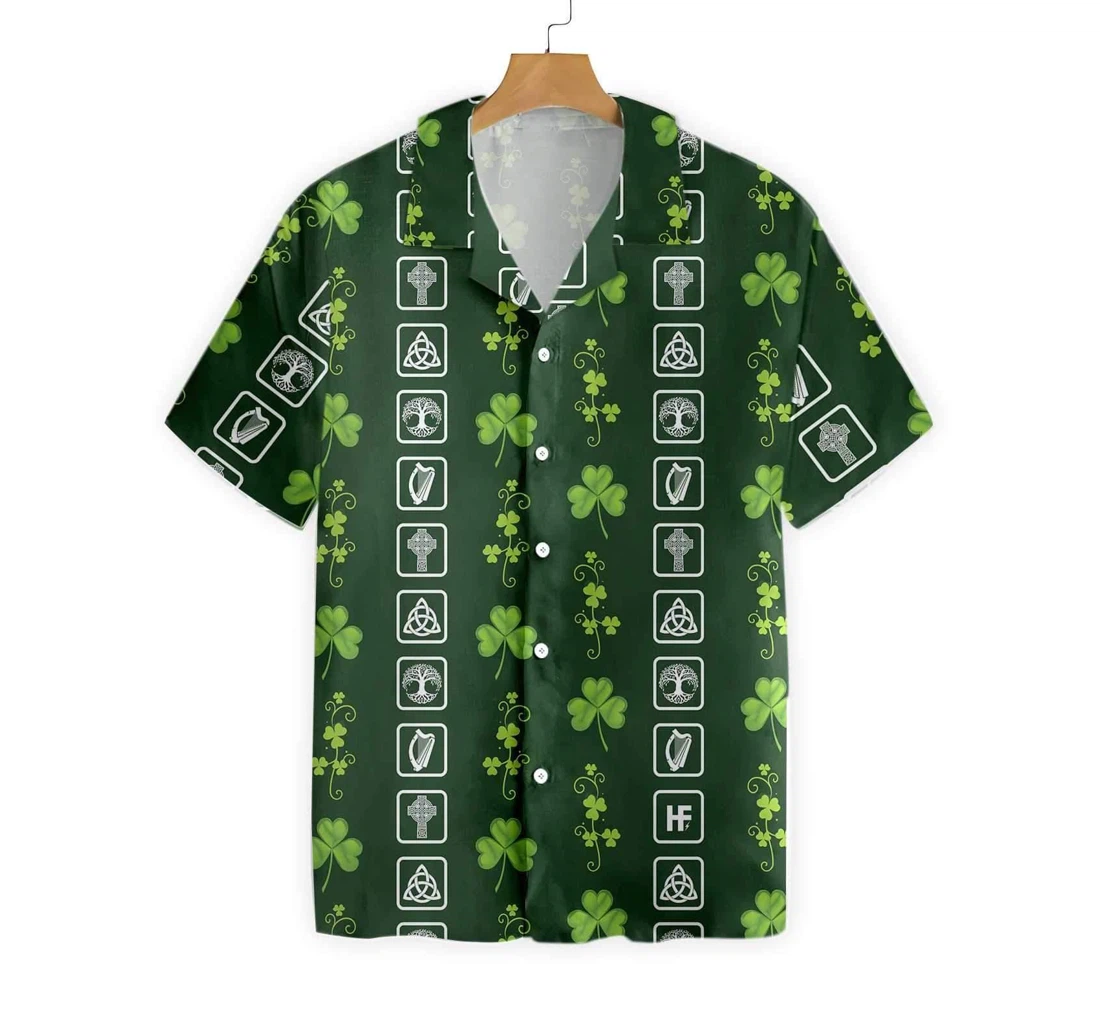 Personalized Shamrock Irish Symbols Hawaiian Shirt, Button Up Aloha Shirt For Men, Women