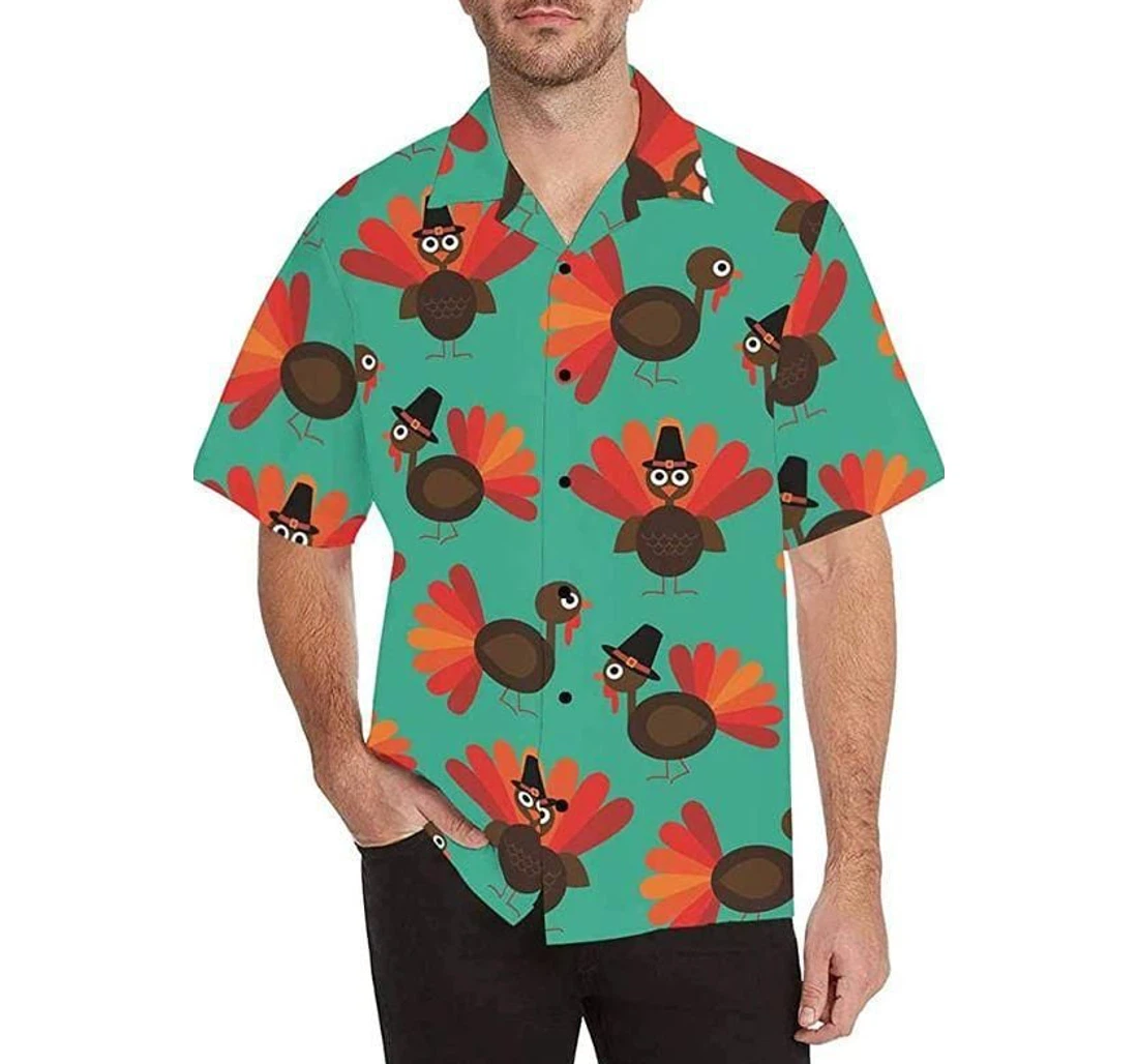 Personalized Thanksgiving Turkey Pattern Hawaiian Shirt, Button Up Aloha Shirt For Men, Women