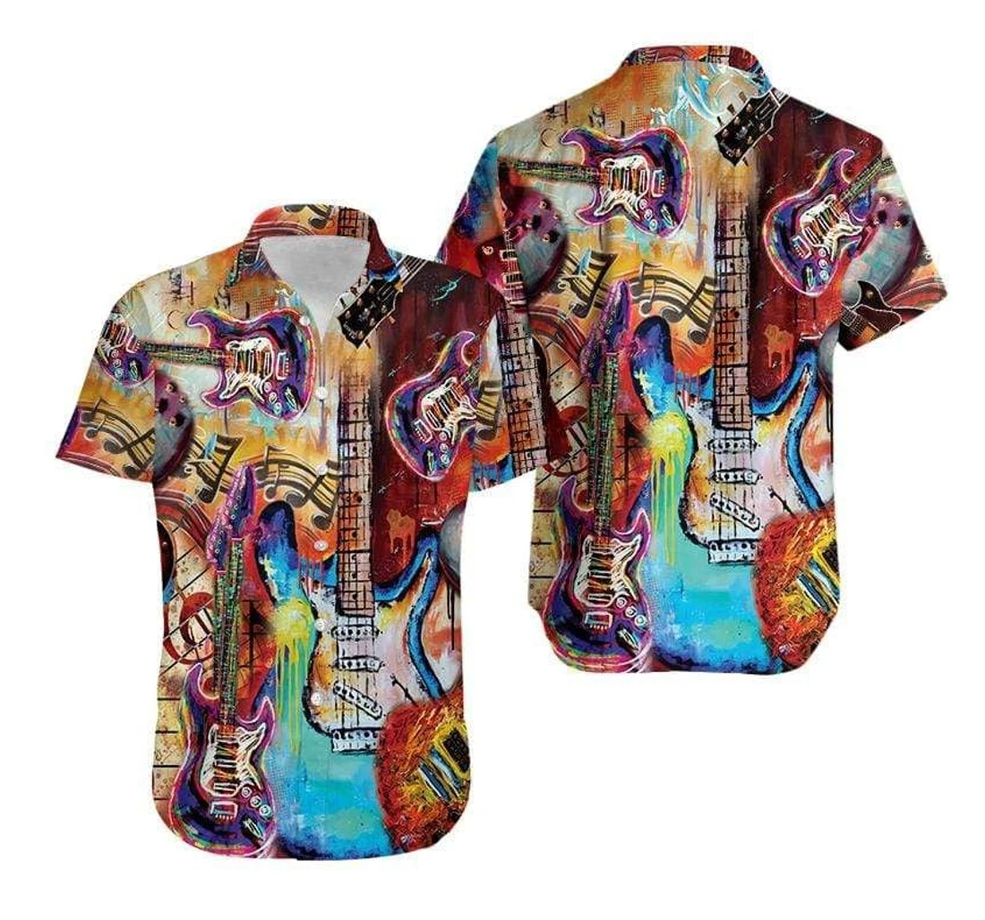 Personalized Colorful Guitar Art Hawaiian Shirt, Button Up Aloha Shirt For Men, Women