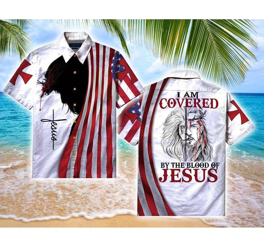 Personalized I Am Covered By The Blood Of Jesus Hawaiian Shirt, Button Up Aloha Shirt For Men, Women