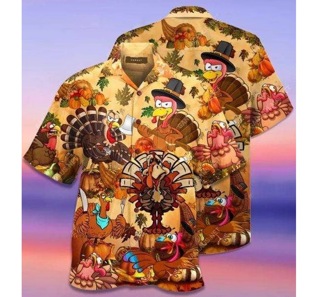 Personalized Happy Turkey Day Thanksgiving Hawaiian Shirt, Button Up Aloha Shirt For Men, Women