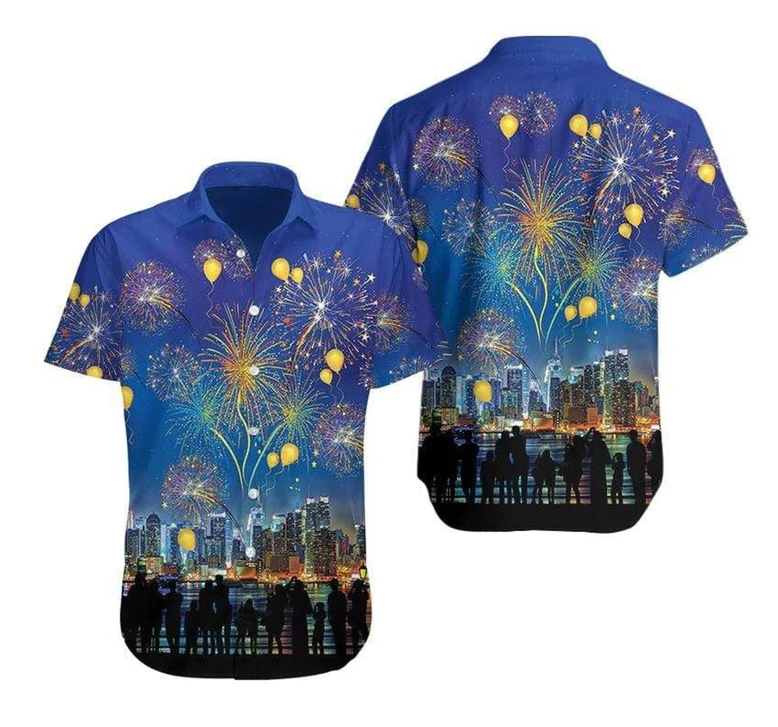 Personalized Countdown New Year Fireworks Pan Hawaiian Shirt, Button Up Aloha Shirt For Men, Women