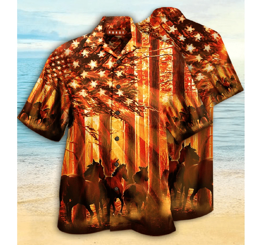Personalized Horse American Born Ride Hawaiian Shirt, Button Up Aloha Shirt For Men, Women