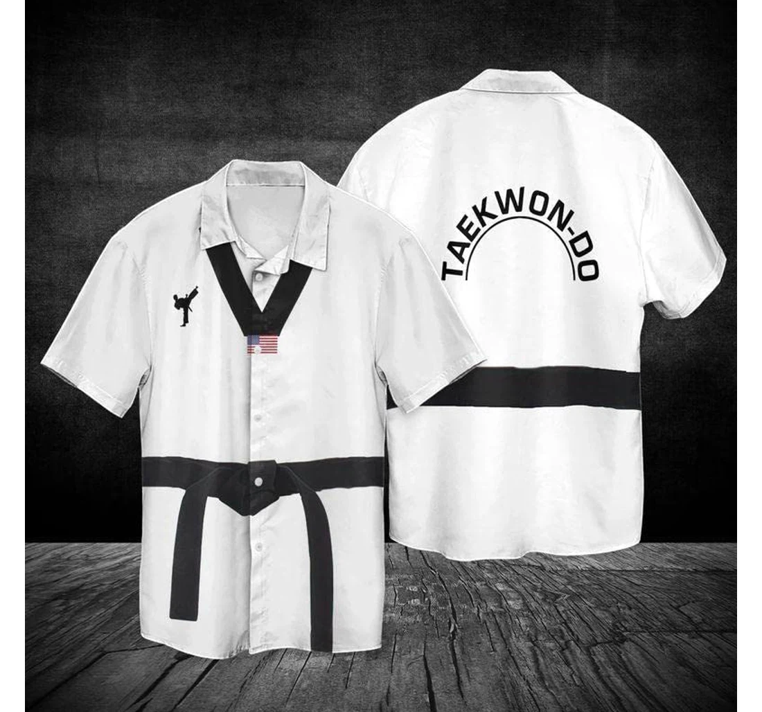 Personalized 4th Of July Independence Day Taekwondo Black Belt Hawaiian Shirt, Button Up Aloha Shirt For Men, Women