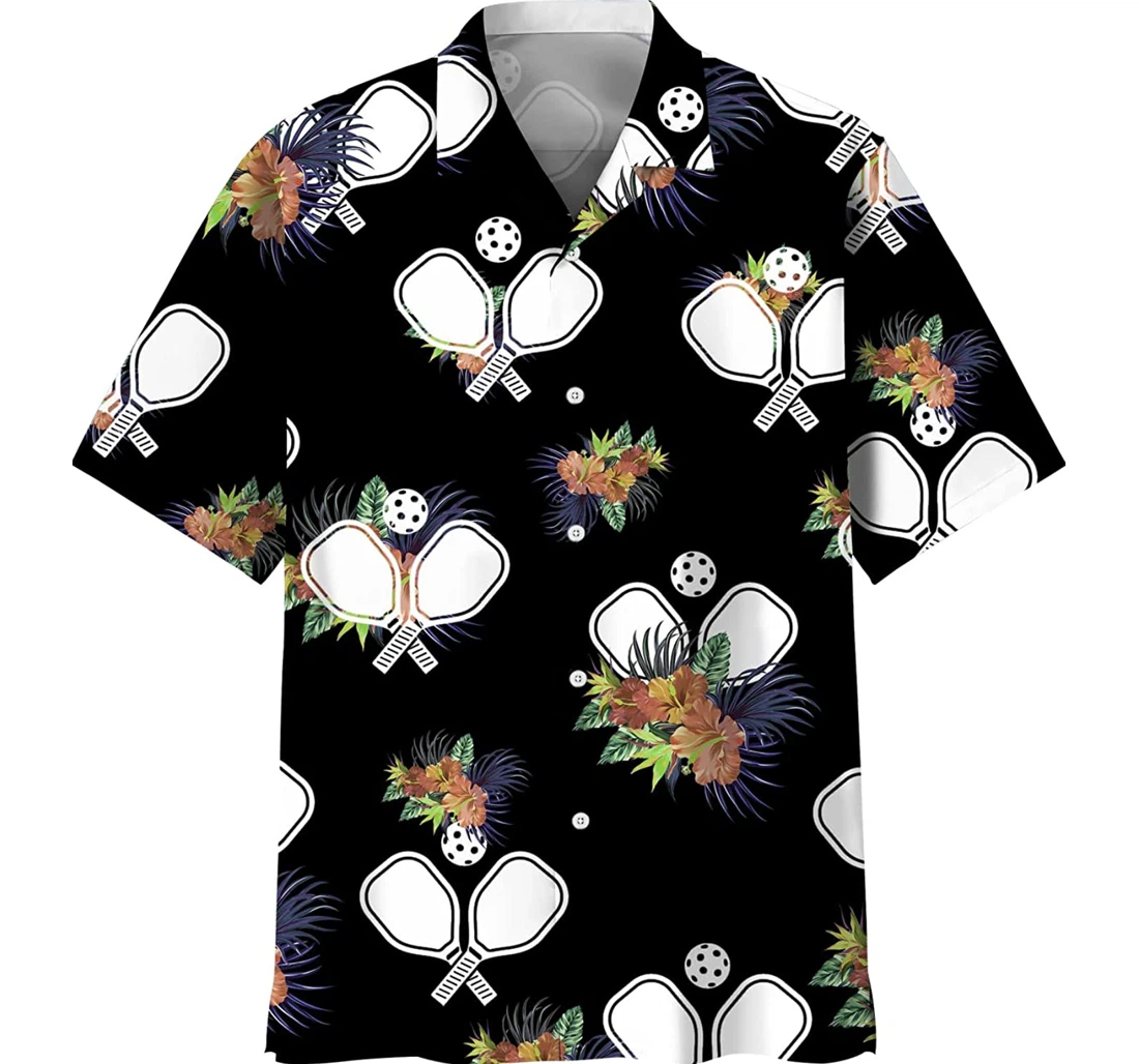 Personalized Pickle Ball Brown Hibiscus Ideal Gift Bff Family Sport Lover Hawaiian Shirt, Button Up Aloha Shirt For Men, Women