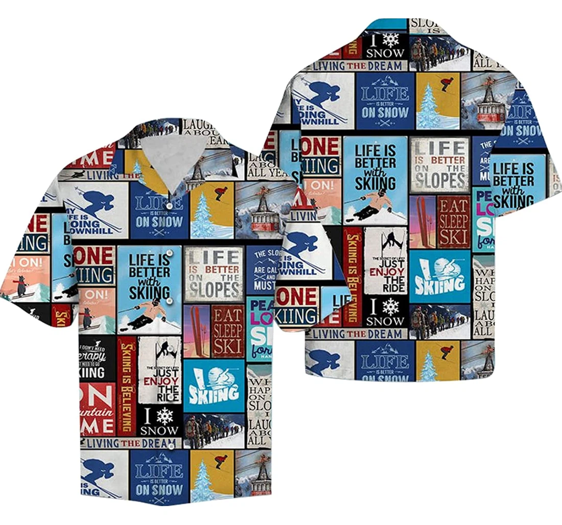 Personalized Skiing Life Funny Sporty Pattern Ideal Gift Bff Family Skiing Lover Hawaiian Shirt, Button Up Aloha Shirt For Men, Women