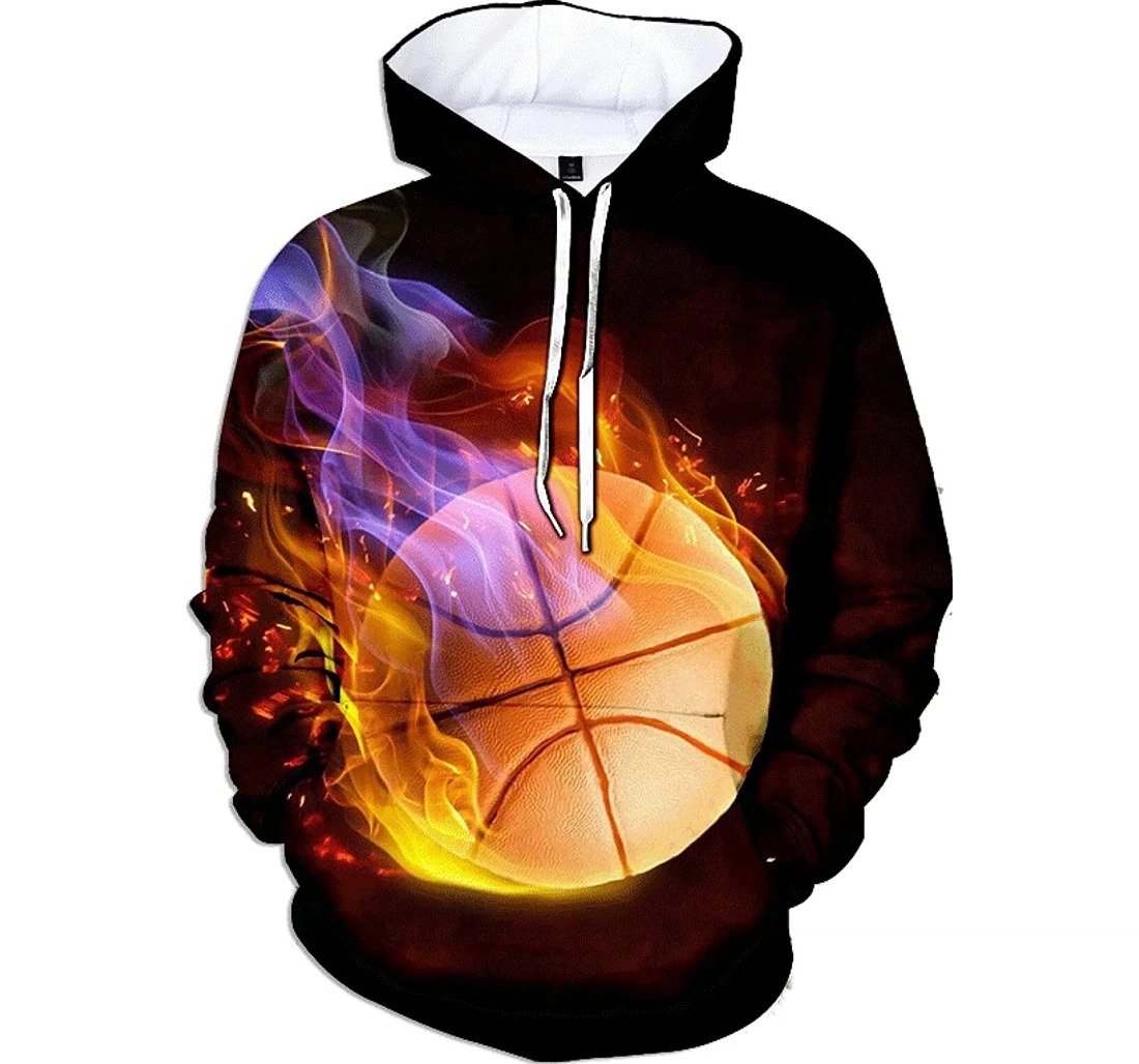 Personalized Flame Basketball With Kangaroo - 3D Printed Pullover Hoodie