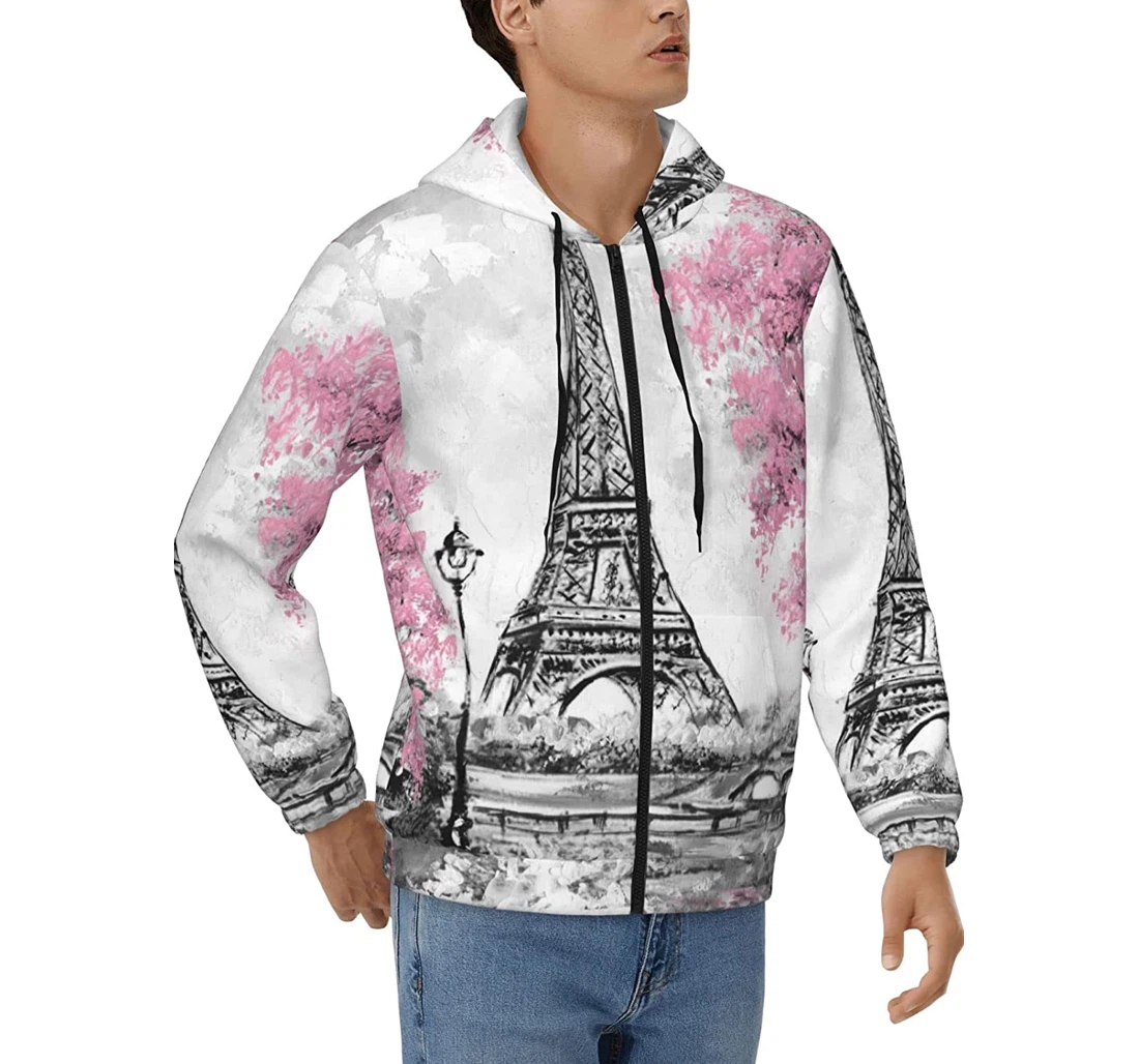 Personalized Eiffel Tower Paris Pink Tree Men's - 3D Printed Pullover Hoodie