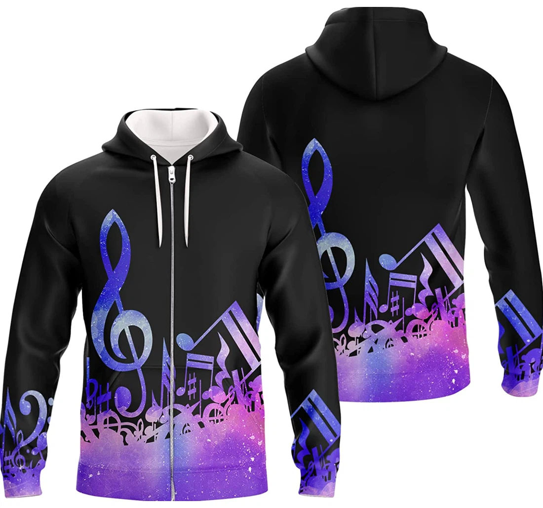 Personalized Zip Hoodie - Womens Music With Purple Musical Note Treble Clef Singer Musicians Music Loves - 3D Printed