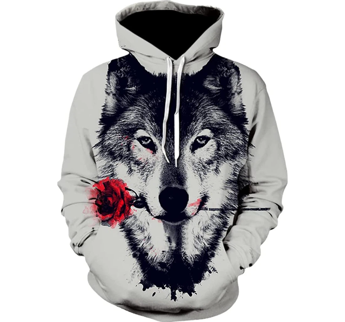 Personalized Wolf Rose Animal Sportswear - 3D Printed Pullover Hoodie