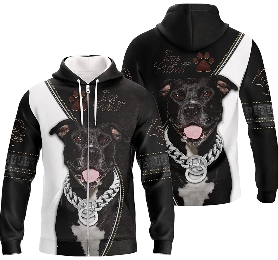 Personalized Zip Hoodie - Animal Dog With A Kangaroo Cool Pitbull Puppy Design Doggie Pet Lover - 3D Printed