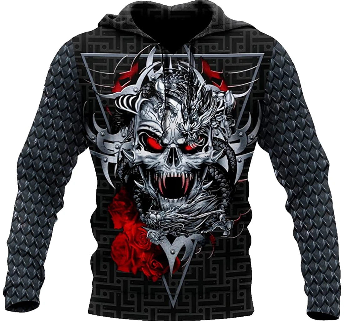 Personalized Haqco Skull Dragon Skeleton Wings Sword Christmas Fullsize - 3D Printed Pullover Hoodie