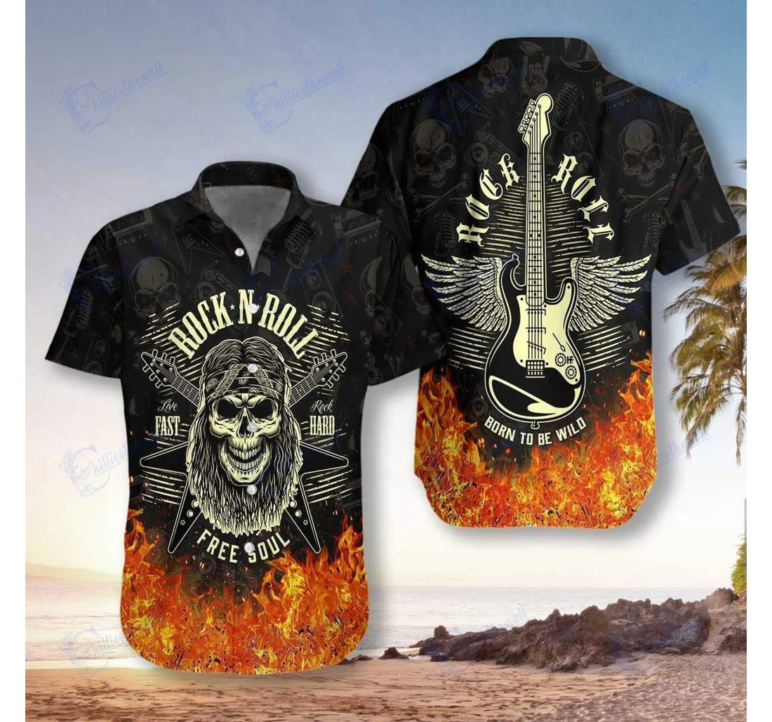 Personalized Guitar Born Be Wild Hawaiian Shirt, Button Up Aloha Shirt For Men, Women
